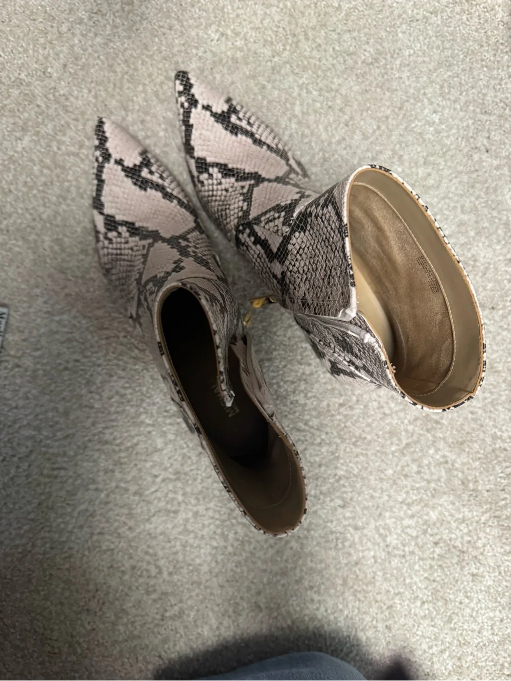 Michael Kors Black and Cream Snake-Print Pointed Toe Booties with Sculpted Heel